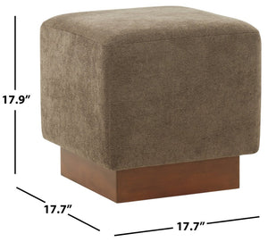Safavieh NATALYA Square Ottoman - Plush Boucle Upholstery, Chic Wood Base, Versatile Accent for Any Space Dark Brown / Walnut SFV5128C