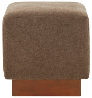 Safavieh NATALYA Square Ottoman - Plush Boucle Upholstery, Chic Wood Base, Versatile Accent for Any Space Dark Brown / Walnut SFV5128C