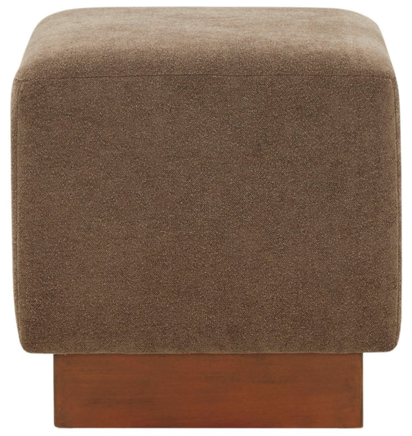 Safavieh NATALYA Square Ottoman - Plush Boucle Upholstery, Chic Wood Base, Versatile Accent for Any Space Dark Brown / Walnut SFV5128C