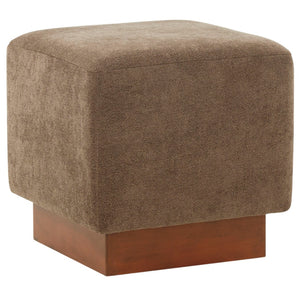 Safavieh NATALYA Square Ottoman - Plush Boucle Upholstery, Chic Wood Base, Versatile Accent for Any Space Dark Brown / Walnut SFV5128C