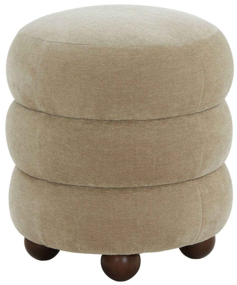 Safavieh Cecelia Round Channel Tufted Ottoman Light Brown / Walnut SFV5133A