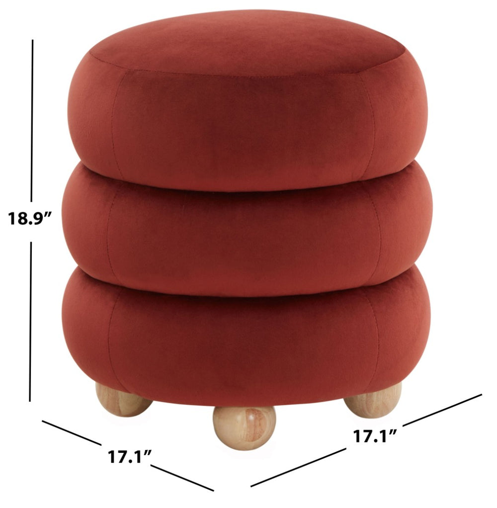 Safavieh CECELIA Round Channel Tufted Ottoman - Luxurious Velvet Accent with Cozy Elegance for Any Space Rust / Natural SFV5133C
