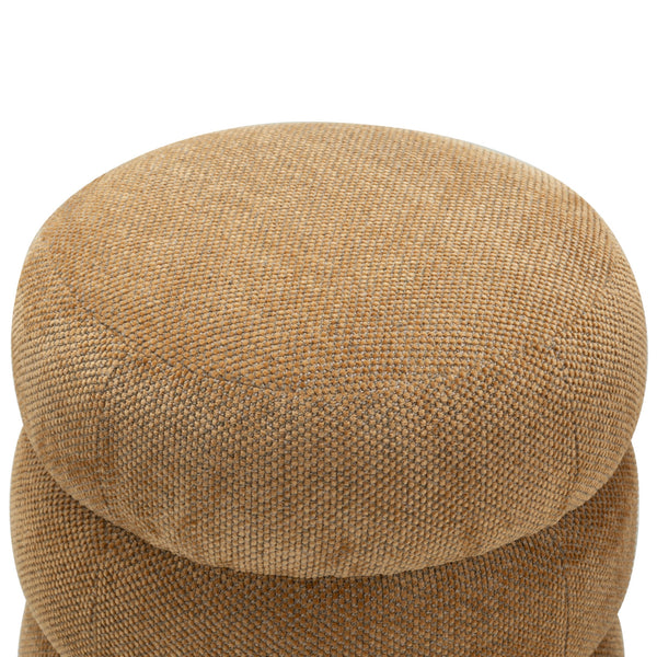 Safavieh Cecelia Round Channel Tufted Fabric Ottoman with Walnut Wood Base for Living Room MUSTARD / WALNUT SFV5133E
