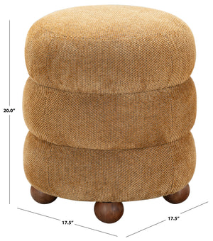 Safavieh Cecelia Round Channel Tufted Fabric Ottoman with Walnut Wood Base for Living Room MUSTARD / WALNUT SFV5133E