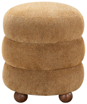 Safavieh Cecelia Round Channel Tufted Fabric Ottoman with Walnut Wood Base for Living Room MUSTARD / WALNUT SFV5133E