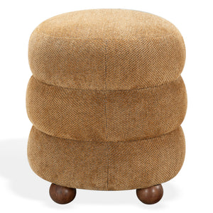 Safavieh Cecelia Round Channel Tufted Fabric Ottoman with Walnut Wood Base for Living Room MUSTARD / WALNUT SFV5133E