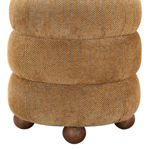 Safavieh Cecelia Round Channel Tufted Fabric Ottoman with Walnut Wood Base for Living Room MUSTARD / WALNUT SFV5133E