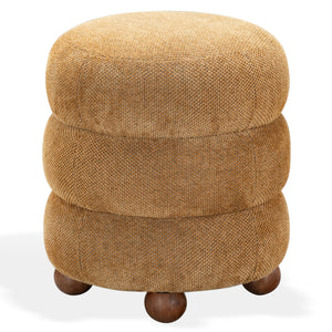 Safavieh Cecelia Round Channel Tufted Fabric Ottoman with Walnut Wood Base for Living Room MUSTARD / WALNUT SFV5133E