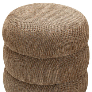 Safavieh Cecelia Round Channel Tufted Fabric Ottoman with Walnut Wood Base for Living Room DARK BROWN / WALNUT SFV5133F
