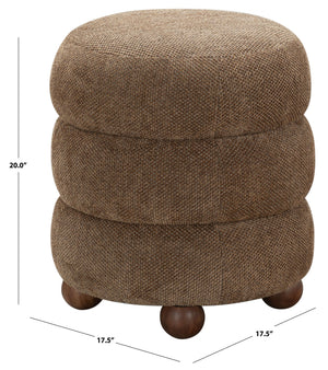 Safavieh Cecelia Round Channel Tufted Fabric Ottoman with Walnut Wood Base for Living Room DARK BROWN / WALNUT SFV5133F