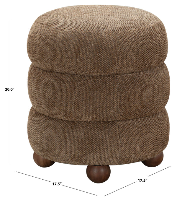 Safavieh Cecelia Round Channel Tufted Fabric Ottoman with Walnut Wood Base for Living Room DARK BROWN / WALNUT SFV5133F