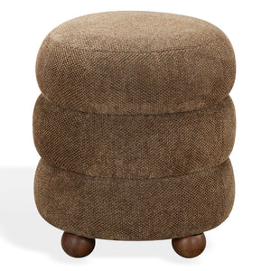Safavieh Cecelia Round Channel Tufted Fabric Ottoman with Walnut Wood Base for Living Room DARK BROWN / WALNUT SFV5133F