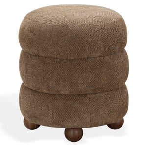 Safavieh Cecelia Round Channel Tufted Fabric Ottoman with Walnut Wood Base for Living Room DARK BROWN / WALNUT SFV5133F