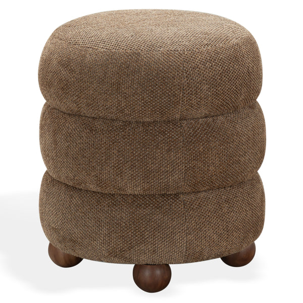 Safavieh Cecelia Round Channel Tufted Fabric Ottoman with Walnut Wood Base for Living Room DARK BROWN / WALNUT SFV5133F