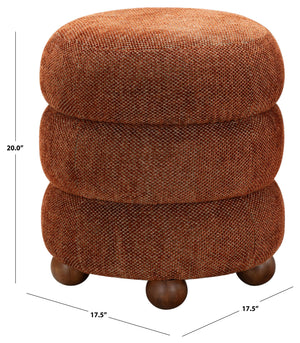 Safavieh Cecelia Round Channel Tufted Fabric Ottoman with Walnut Wood Base for Living Room RUST / WALNUT SFV5133G
