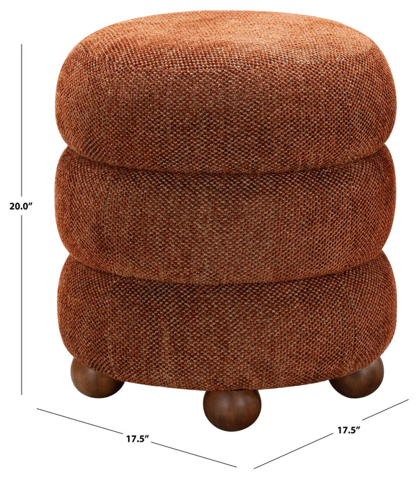 Safavieh Cecelia Round Channel Tufted Fabric Ottoman with Walnut Wood Base for Living Room RUST / WALNUT SFV5133G