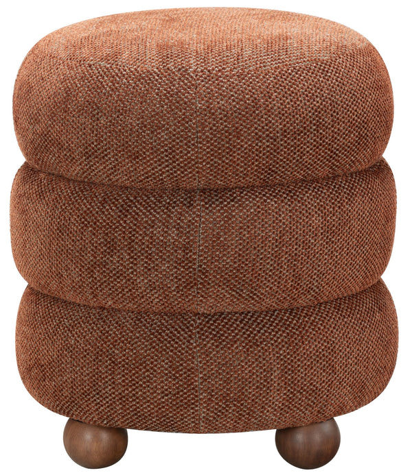 Safavieh Cecelia Round Channel Tufted Fabric Ottoman with Walnut Wood Base for Living Room RUST / WALNUT SFV5133G