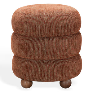 Safavieh Cecelia Round Channel Tufted Fabric Ottoman with Walnut Wood Base for Living Room RUST / WALNUT SFV5133G