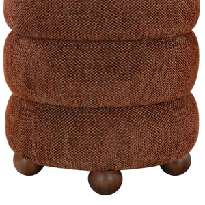 Safavieh Cecelia Round Channel Tufted Fabric Ottoman with Walnut Wood Base for Living Room RUST / WALNUT SFV5133G