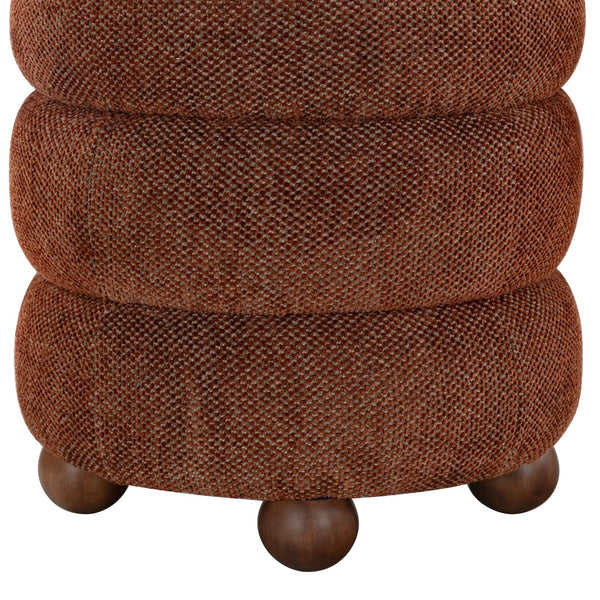 Safavieh Cecelia Round Channel Tufted Fabric Ottoman with Walnut Wood Base for Living Room RUST / WALNUT SFV5133G