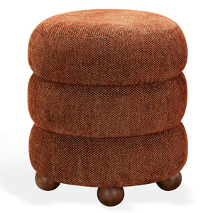 Safavieh Cecelia Round Channel Tufted Fabric Ottoman with Walnut Wood Base for Living Room RUST / WALNUT SFV5133G