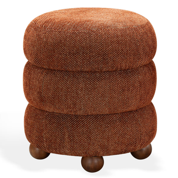 Safavieh Cecelia Round Channel Tufted Fabric Ottoman with Walnut Wood Base for Living Room RUST / WALNUT SFV5133G