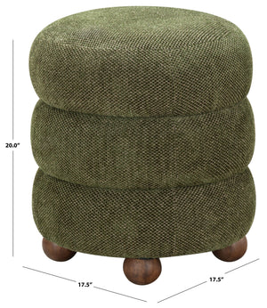 Safavieh Cecelia Round Channel Tufted Fabric Ottoman with Walnut Wood Base for Living Room DARK GREEN / WALNUT SFV5133H
