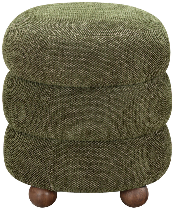 Safavieh Cecelia Round Channel Tufted Fabric Ottoman with Walnut Wood Base for Living Room DARK GREEN / WALNUT SFV5133H