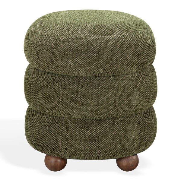 Safavieh Cecelia Round Channel Tufted Fabric Ottoman with Walnut Wood Base for Living Room DARK GREEN / WALNUT SFV5133H
