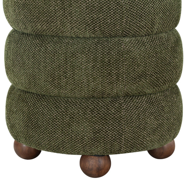Safavieh Cecelia Round Channel Tufted Fabric Ottoman with Walnut Wood Base for Living Room DARK GREEN / WALNUT SFV5133H