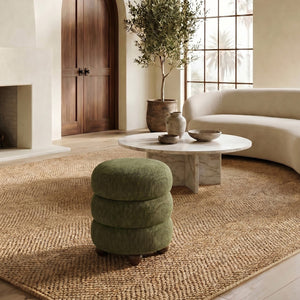 Safavieh Cecelia Round Channel Tufted Fabric Ottoman with Walnut Wood Base for Living Room DARK GREEN / WALNUT SFV5133H