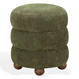 Safavieh Cecelia Round Channel Tufted Fabric Ottoman with Walnut Wood Base for Living Room DARK GREEN / WALNUT SFV5133H