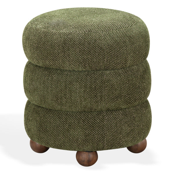 Safavieh Cecelia Round Channel Tufted Fabric Ottoman with Walnut Wood Base for Living Room DARK GREEN / WALNUT SFV5133H