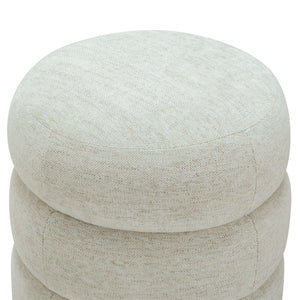 Safavieh Cecelia Round Channel Tufted Fabric Ottoman with Walnut Wood Base for Living Room TAUPE / WALNUT SFV5133I