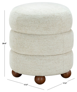 Safavieh Cecelia Round Channel Tufted Fabric Ottoman with Walnut Wood Base for Living Room TAUPE / WALNUT SFV5133I