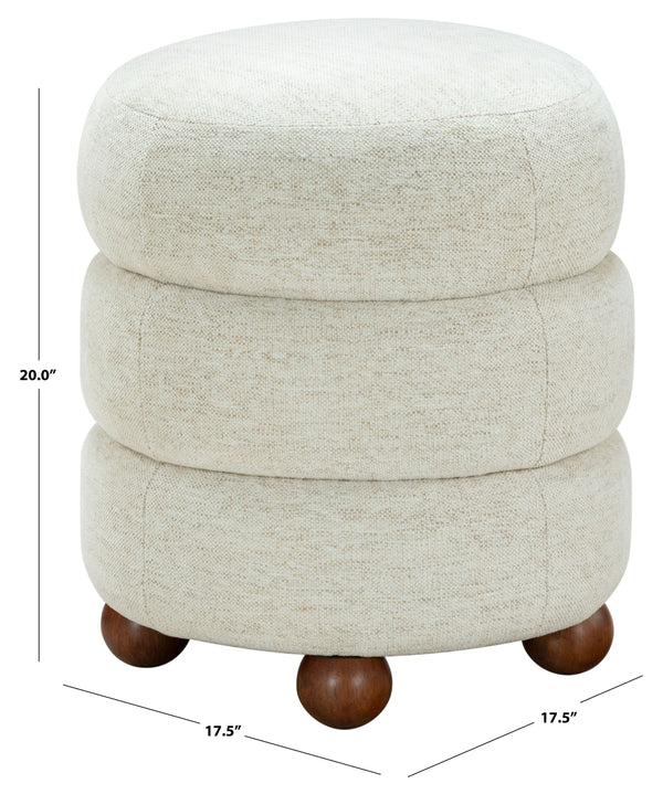Safavieh Cecelia Round Channel Tufted Fabric Ottoman with Walnut Wood Base for Living Room TAUPE / WALNUT SFV5133I