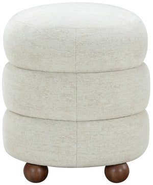 Safavieh Cecelia Round Channel Tufted Fabric Ottoman with Walnut Wood Base for Living Room TAUPE / WALNUT SFV5133I