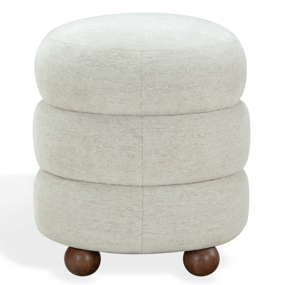 Safavieh Cecelia Round Channel Tufted Fabric Ottoman with Walnut Wood Base for Living Room TAUPE / WALNUT SFV5133I