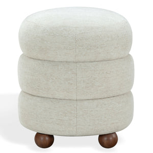 Safavieh Cecelia Round Channel Tufted Fabric Ottoman with Walnut Wood Base for Living Room TAUPE / WALNUT SFV5133I