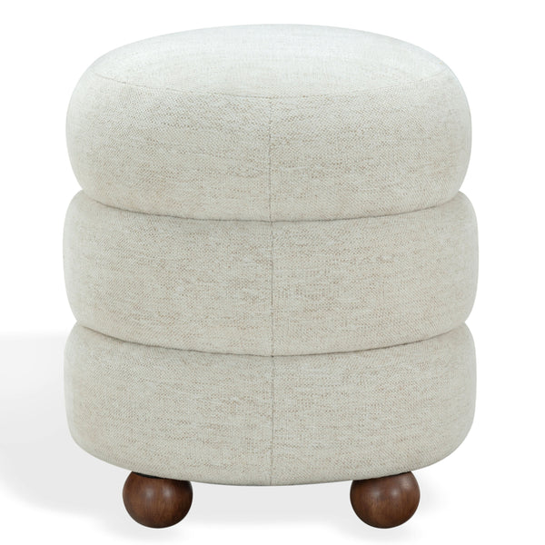 Safavieh Cecelia Round Channel Tufted Fabric Ottoman with Walnut Wood Base for Living Room TAUPE / WALNUT SFV5133I