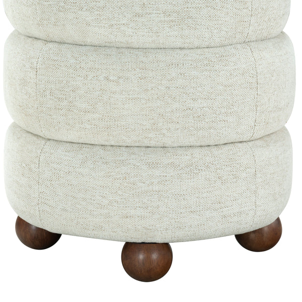 Safavieh Cecelia Round Channel Tufted Fabric Ottoman with Walnut Wood Base for Living Room TAUPE / WALNUT SFV5133I