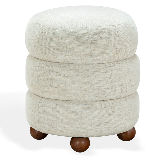 Safavieh Cecelia Round Channel Tufted Fabric Ottoman with Walnut Wood Base for Living Room TAUPE / WALNUT SFV5133I