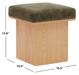 Safavieh Bourke Velvet And Wood Square Ottoman Dark Olive Green / Natural SFV5135B