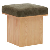 Safavieh Bourke Velvet And Wood Square Ottoman Dark Olive Green / Natural SFV5135B