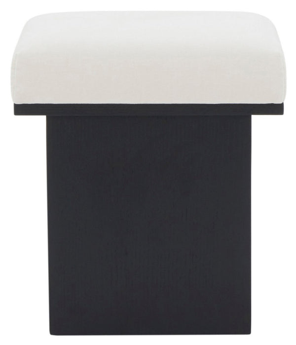 Safavieh Bourke Velvet And Wood Square Ottoman Ivory / Black SFV5135C