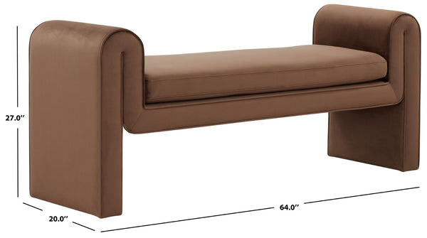Safavieh GARTH Velvet Bench - Luxurious Upholstered Seating with Solid Pinewood Frame for Stylish Spaces Dark Brown SFV5137B