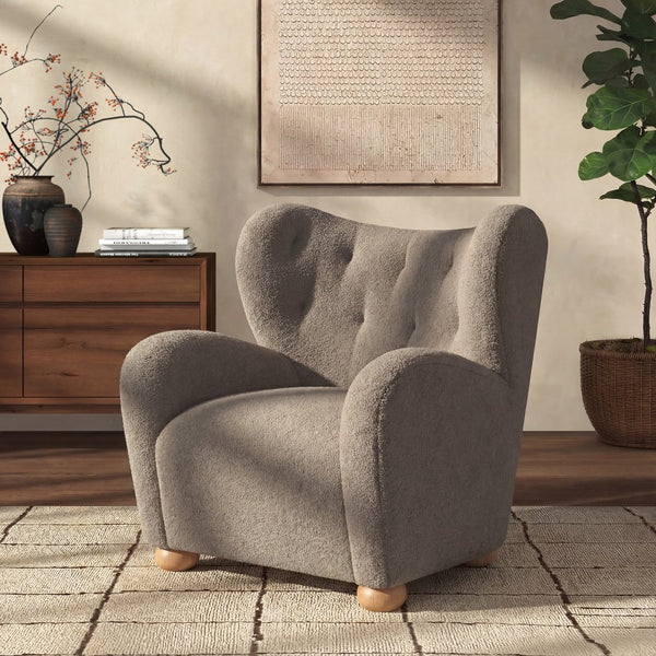 Galloway Wingback Teddy Accent Chair — Plush Supportive Foam, Solid Wood Frame, Cozy Reading Seat