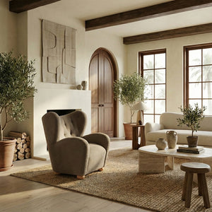 Galloway Wingback Teddy Accent Chair — Plush Supportive Foam, Solid Wood Frame, Cozy Reading Seat