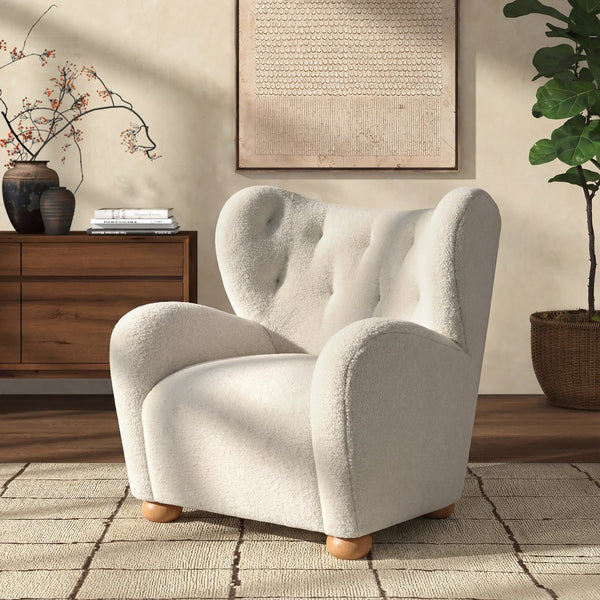 Galloway Wingback Teddy Accent Chair — Plush Supportive Foam, Solid Wood Frame, Cozy Reading Seat