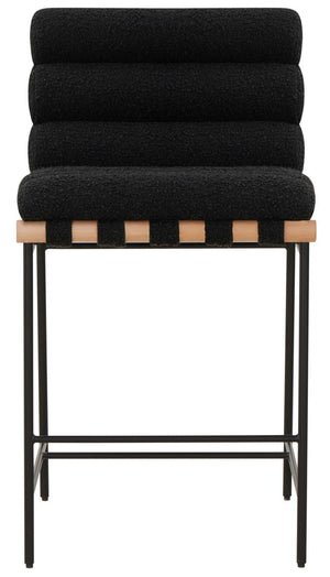 Safavieh Macibella Channel Tufted Boucle Counter Stool Black SFV5142A